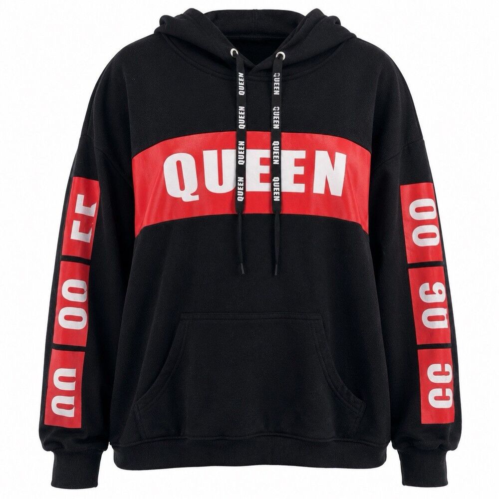Louise Paris Womens 3X Queen Hoodie Black Red Graphic Pullover Plus Size